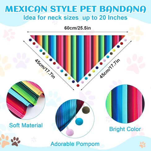 3 Pcs Mexican Dog Costume Multicolor Cinco De Mayo Fiesta Cat Bandana with Pom Poms Mini Sombrero Mexican Hats Retro Pet Sunglasses Mexican Cat Dog Costume Accessories for Small Dog and Cat in Saudi Arabia