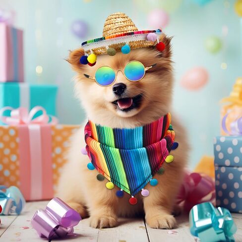 3 Pcs Mexican Dog Costume Multicolor Cinco De Mayo Fiesta Cat Bandana with Pom Poms Mini Sombrero Mexican Hats Retro Pet Sunglasses Mexican Cat Dog Costume Accessories for Small Dog and Cat in Saudi Arabia