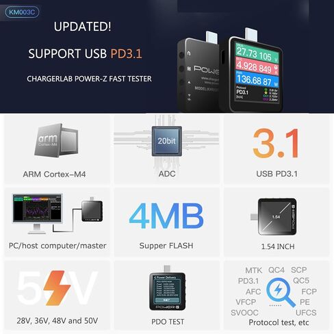 Power-Z KM003C Portable USB-C Fast Charging Tester +USB Handline PD3.1 QC5.0 Digital Voltmeter in Saudi Arabia
