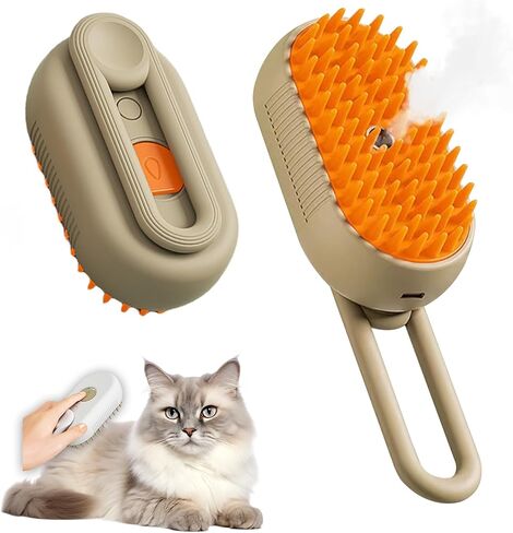 Steam Brush for Cats & Pets - 3 In 1 Steamer for Grooming, Deshedding, and Taming Animal Fur (Brown) in Saudi Arabia