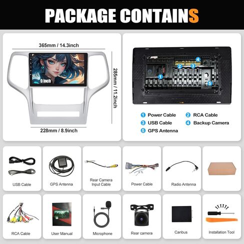 2G+64G Car Stereo for 2011 2012 2013 Jeep Grand Cherokee Radio 9" Wireless Carplay Android Auto Touch Screen Android 13 Radio with Bluetooth HiFi GPS Navigation WiFi FM Head Unit with Backup Camera in Saudi Arabia