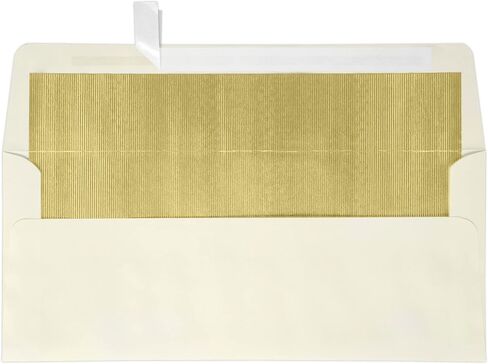 LUXPaper #10 مظاريف أعمال مبطنة برقائق معدنية | قشر واضغط | 4 1/8 بوصة × 9 1/2 بوصة | طبيعي مع بطانة ذهبية لوكس | 70 رطل. نص | 50 الكمية in Saudi Arabia