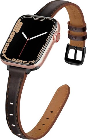 Tobfit Slim Leather Band for Apple Watch Bands 38mm 40mm 41mm 42mm 44mm 45mm, Genuine Top Grain Cowhide Leather Women iWatch Bands for Apple Watch Series 8 7 6 5 4 3 2 1 SE in Saudi Arabia