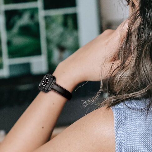 Tobfit Slim Leather Band for Apple Watch Bands 38mm 40mm 41mm 42mm 44mm 45mm, Genuine Top Grain Cowhide Leather Women iWatch Bands for Apple Watch Series 8 7 6 5 4 3 2 1 SE in Saudi Arabia