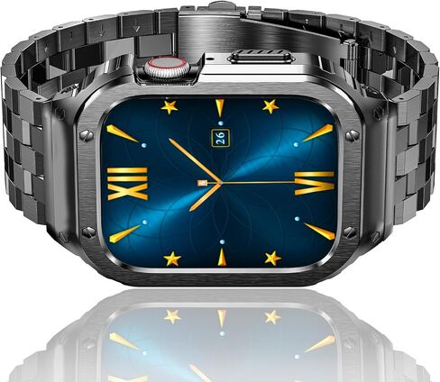Stainless Steel Band and Case Compatible with Apple Watch Band Ultra | HASLFM Metal Protective Bumper Cover with Straps for iWatch Ultra 3/2/1 49mm Men, Gold in Kuwait
