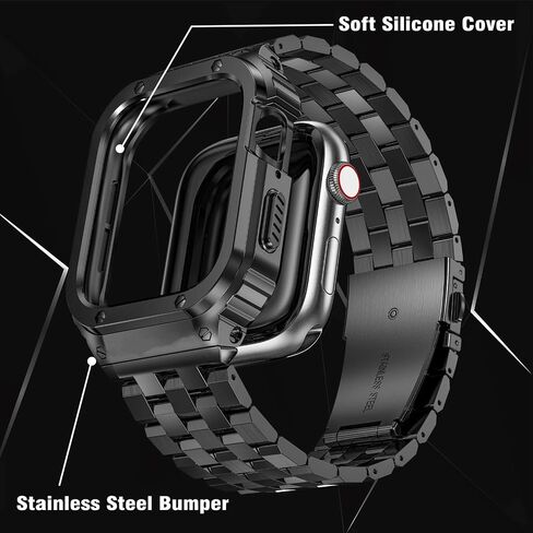 Stainless Steel Band and Case Compatible with Apple Watch Band Ultra | HASLFM Metal Protective Bumper Cover with Straps for iWatch Ultra 3/2/1 49mm Men, Gold in Kuwait