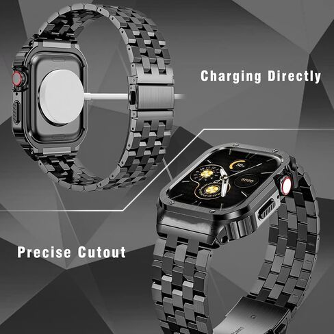 Stainless Steel Band and Case Compatible with Apple Watch Band Ultra | HASLFM Metal Protective Bumper Cover with Straps for iWatch Ultra 3/2/1 49mm Men, Gold in Kuwait