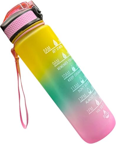 Yaa Fresh Water Bottles, 32oz Motivational Sports Water Bottle with Time Marker - Times to Drink - Tritan, BPA Free, Wide Mouth Leakproof, Fast Flow Technology with Clean Brush (1 Pack) (Black-White) in Saudi Arabia
