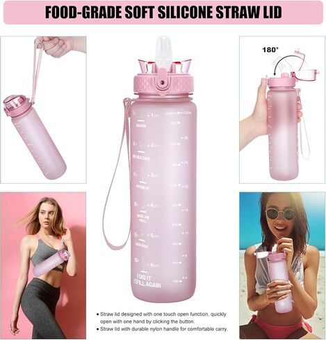 OLDLEY Water Bottles, 32 OZ (Straw lid) Motivational Water Bottle with Time Marker, Leak-Proof Tritan BPA-Free, Stay Hydrated During Workouts, Gym, During Outdoor Activities Like Camping (Pink Topaz) in Saudi Arabia