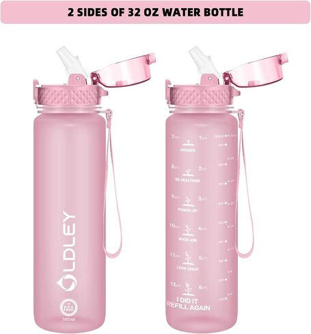 OLDLEY Water Bottles, 32 OZ (Straw lid) Motivational Water Bottle with Time Marker, Leak-Proof Tritan BPA-Free, Stay Hydrated During Workouts, Gym, During Outdoor Activities Like Camping (Pink Topaz) in Saudi Arabia
