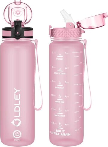 OLDLEY Water Bottles, 32 OZ (Straw lid) Motivational Water Bottle with Time Marker, Leak-Proof Tritan BPA-Free, Stay Hydrated During Workouts, Gym, During Outdoor Activities Like Camping (Pink Topaz) in Saudi Arabia