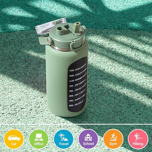 BLUEGO 64oz Insulated Water Bottle with Straw and Handle Leakproof Half Gallon Wide Mouth Motivational Water Bottle, 2-IN-1 Straw Spout Lid Stainless Steel Water Jug for Sport Travel Gym-Amber in Saudi Arabia