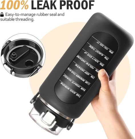 BLUEGO 64oz Insulated Water Bottle with Straw and Handle Leakproof Half Gallon Wide Mouth Motivational Water Bottle, 2-IN-1 Straw Spout Lid Stainless Steel Water Jug for Sport Travel Gym-Amber in Saudi Arabia