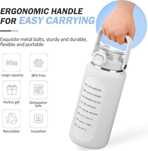 BLUEGO 64oz Insulated Water Bottle with Straw and Handle Leakproof Half Gallon Wide Mouth Motivational Water Bottle, 2-IN-1 Straw Spout Lid Stainless Steel Water Jug for Sport Travel Gym-Amber in Saudi Arabia