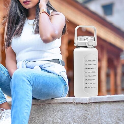 BLUEGO 64oz Insulated Water Bottle with Straw and Handle Leakproof Half Gallon Wide Mouth Motivational Water Bottle, 2-IN-1 Straw Spout Lid Stainless Steel Water Jug for Sport Travel Gym-Amber in Saudi Arabia