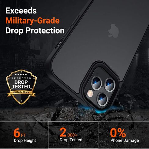 حافظة TORRAS مقاومة للصدمات لهاتف iPhone 12 Pro Max، حافظة شفافة غير لامعة للحماية من السقوط من الدرجة العسكرية متوافقة مع حافظة هاتف iPhone 12 Pro Max، سلسلة Guardian، أسود in Saudi Arabia