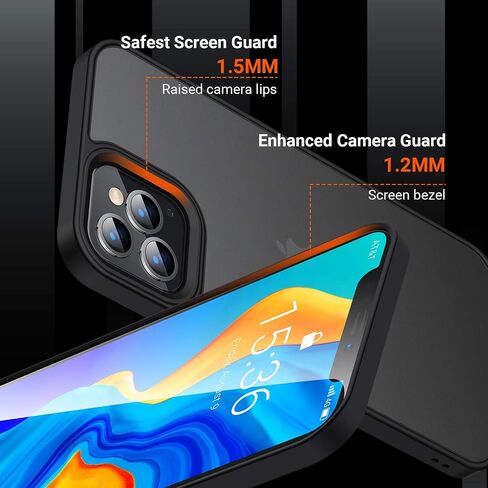 حافظة TORRAS مقاومة للصدمات لهاتف iPhone 12 Pro Max، حافظة شفافة غير لامعة للحماية من السقوط من الدرجة العسكرية متوافقة مع حافظة هاتف iPhone 12 Pro Max، سلسلة Guardian، أسود in Saudi Arabia
