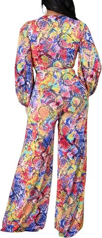 بدلة قفز نسائية مثيرة من FairBeauty مطبوعة بالزهور قطعة واحدة أنيقة ورقبة على شكل حرف V وأكمام طويلة in Kuwait