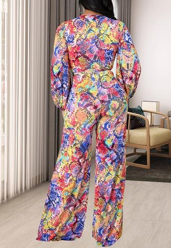 بدلة قفز نسائية مثيرة من FairBeauty مطبوعة بالزهور قطعة واحدة أنيقة ورقبة على شكل حرف V وأكمام طويلة in Kuwait