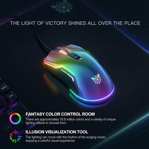 ماوس ألعاب سلكي، ماوس كمبيوتر مريح قابل للبرمجة مع إضاءة خلفية RGB، DPI قابل للتعديل حتى 12800 لنظام Windows Mac in Kuwait