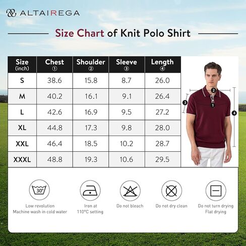 قمصان بولو رجالي من القطن الخالص من ALTAIREGA، قمصان جولف محبوكة، بلوفر صيفي غير رسمي - بولو بأكمام قصيرة، تي شيرت ناعم بقصة ضيقة، أحمر XXXL in Kuwait