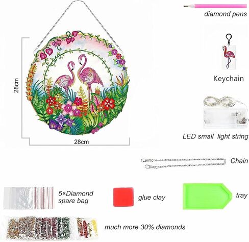 Plancholo 5D DIY فلامنغو الزهور الماس اللوحة إكليل مجموعات مع ضوء LED على شكل خاص كريستال حجر الراين إكليل فسيفساء مجموعات لديكور جدار المنزل البالغين والأطفال (11 بوصة إكليل) in Kuwait
