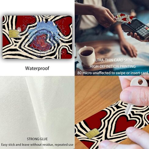 Vintage Heart Small Chip Credit Card Stickers Slim Waterproof Anti-Wrinkling Removable Vinyl Decals Debit Card Skin Cover in Saudi Arabia