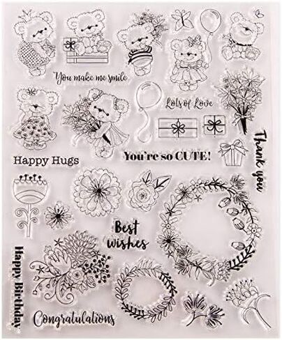 مرحبا بكم في بهيجة 1 قطعة الدب لطيف سعيد العناق زهرة ختم واضح لصنع بطاقة الديكور وسكرابوكينغ 15.5x20cm in Kuwait