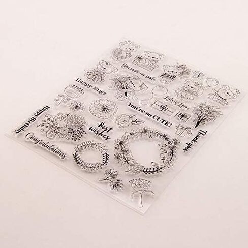 مرحبا بكم في بهيجة 1 قطعة الدب لطيف سعيد العناق زهرة ختم واضح لصنع بطاقة الديكور وسكرابوكينغ 15.5x20cm in Kuwait