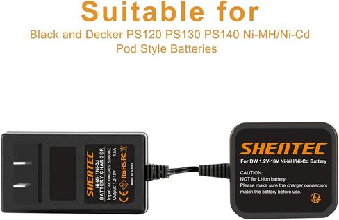 شاحن بطارية Shentec 7.2V-18v متوافق مع بطاريات Black and Decker PS120 PS130 PS140 Ni-MH/Ni-Cd Pod Style (1) in Saudi Arabia
