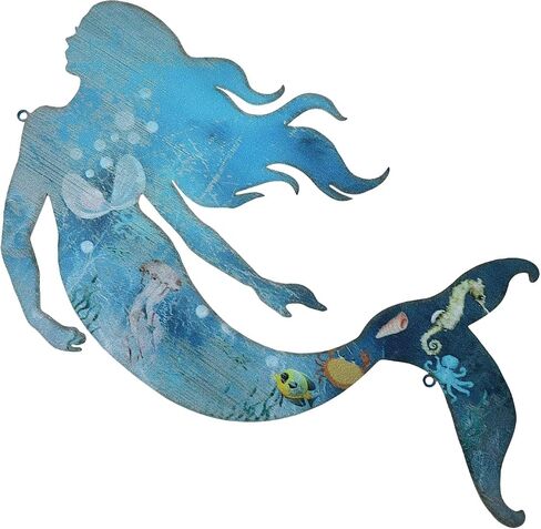 ZHANYUN Metal Mermaid Wall Art,Metal Mermaid Wall Decor,Hanging Metal Mermaid Decorations,Little Mermaid Sculpture for Girls Bedroom Home Themed Patio Swimming Pool Bathroom Decor in Saudi Arabia