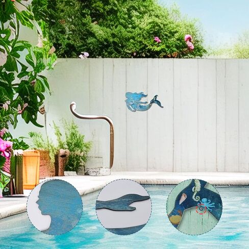 ZHANYUN Metal Mermaid Wall Art,Metal Mermaid Wall Decor,Hanging Metal Mermaid Decorations,Little Mermaid Sculpture for Girls Bedroom Home Themed Patio Swimming Pool Bathroom Decor in Saudi Arabia