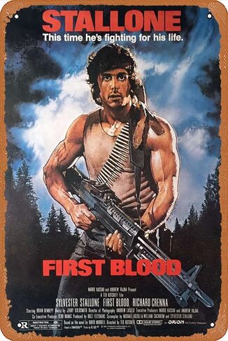 الدم الأول (رامبو) علامة معدنية ريترو خمر تين تسجيل لشريط رجل كهف مقهى مكتب ديكور جدران المنزل هدية 12 × 8 بوصة in Kuwait