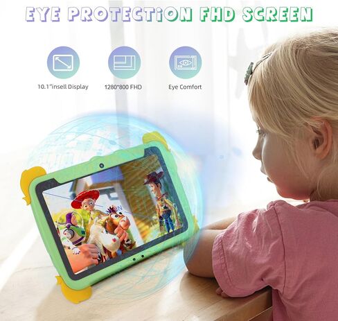 C idea 10.1 inch Kids Tablet, Android 12 WiFi Tablet for Kids Ages 3-12, 4GB RAM 64GB ROM Expandable 512GB Toddler Tablet with Case, Stylus, Dual Carema, FHD Screen, Parental Control, 6000mAh - Green in Saudi Arabia