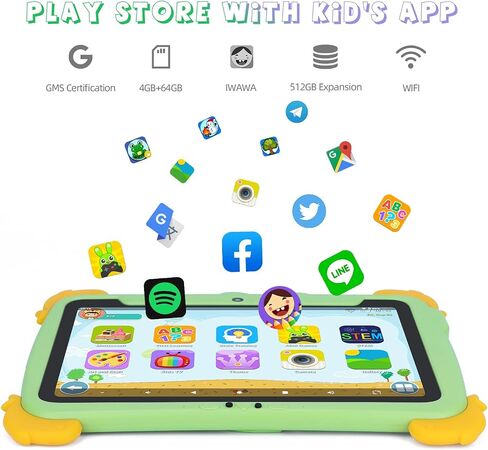 C idea 10.1 inch Kids Tablet, Android 12 WiFi Tablet for Kids Ages 3-12, 4GB RAM 64GB ROM Expandable 512GB Toddler Tablet with Case, Stylus, Dual Carema, FHD Screen, Parental Control, 6000mAh - Green in Saudi Arabia
