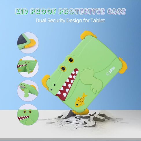 C idea 10.1 inch Kids Tablet, Android 12 WiFi Tablet for Kids Ages 3-12, 4GB RAM 64GB ROM Expandable 512GB Toddler Tablet with Case, Stylus, Dual Carema, FHD Screen, Parental Control, 6000mAh - Green in Saudi Arabia