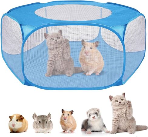 Yinuoday Small Animals Tent Pet Playpen Portable Small Animal Fence Cage Tent with Zippered Cover Breathable Transparent Pet Playpen Pop Open for Hamster Chinchillas Guinea-Pigs in Kuwait