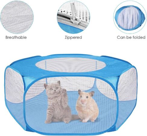 Yinuoday Small Animals Tent Pet Playpen Portable Small Animal Fence Cage Tent with Zippered Cover Breathable Transparent Pet Playpen Pop Open for Hamster Chinchillas Guinea-Pigs in Kuwait