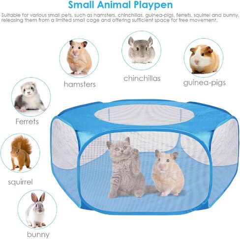 Yinuoday Small Animals Tent Pet Playpen Portable Small Animal Fence Cage Tent with Zippered Cover Breathable Transparent Pet Playpen Pop Open for Hamster Chinchillas Guinea-Pigs in Kuwait