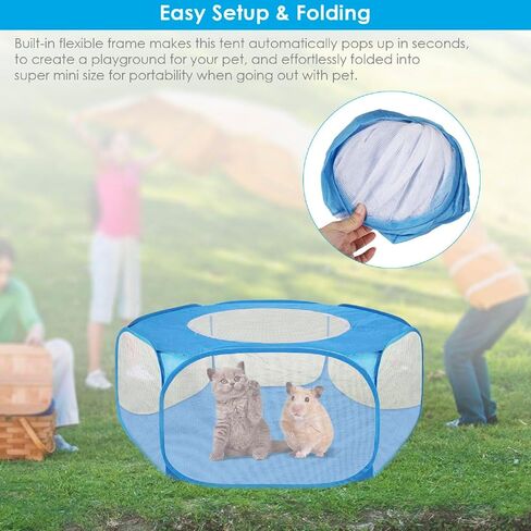 Yinuoday Small Animals Tent Pet Playpen Portable Small Animal Fence Cage Tent with Zippered Cover Breathable Transparent Pet Playpen Pop Open for Hamster Chinchillas Guinea-Pigs in Kuwait