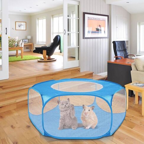 Yinuoday Small Animals Tent Pet Playpen Portable Small Animal Fence Cage Tent with Zippered Cover Breathable Transparent Pet Playpen Pop Open for Hamster Chinchillas Guinea-Pigs in Kuwait
