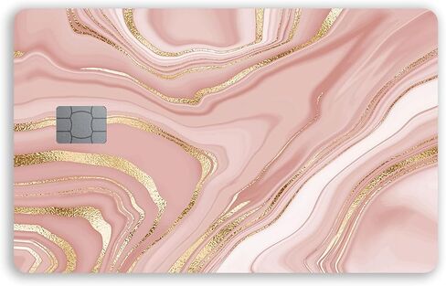 2PCS Rose Gold Liquid Marble Texture Small Chip Credit Card Stickers Slim Waterproof Anti-Wrinkling Removable Vinyl Decals Debit Card Skin Cover in Saudi Arabia