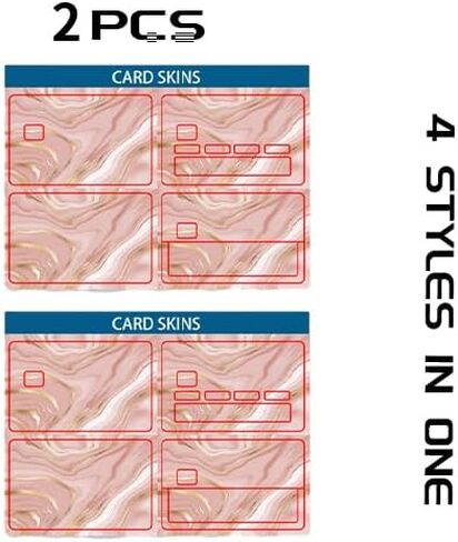 2PCS Rose Gold Liquid Marble Texture Small Chip Credit Card Stickers Slim Waterproof Anti-Wrinkling Removable Vinyl Decals Debit Card Skin Cover in Saudi Arabia