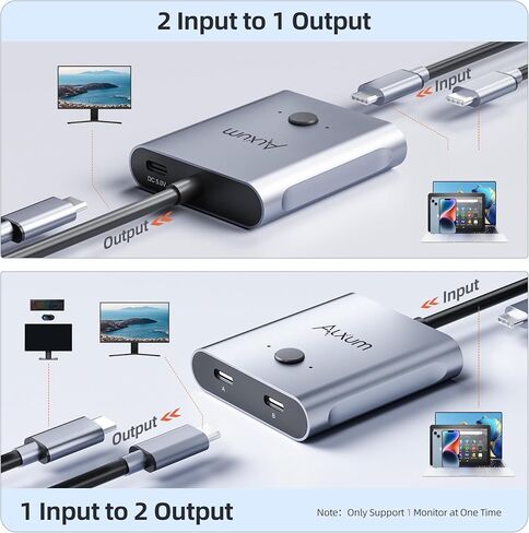 Alxum ثنائي الاتجاه USB C Switch - 2 في 1 خارج/1 في 2 خارج 2 أجهزة كمبيوتر مشاركة 1 أجهزة USB C، محدد محول USB C يدعم 8K@60 هرتز نقل بيانات 10 جيجابت في الثانية، كابلات USB C متضمنة in Kuwait
