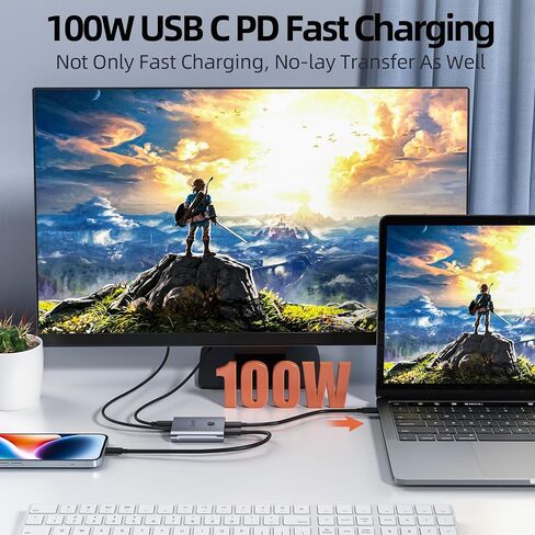 Alxum ثنائي الاتجاه USB C Switch - 2 في 1 خارج/1 في 2 خارج 2 أجهزة كمبيوتر مشاركة 1 أجهزة USB C، محدد محول USB C يدعم 8K@60 هرتز نقل بيانات 10 جيجابت في الثانية، كابلات USB C متضمنة in Kuwait