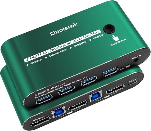 KVM Switch 1 شاشات 2 أجهزة كمبيوتر Displayport 165 هرتز Displayport KVM Switch 2 Port KVM Displayport 1440P 120 هرتز 144 هرتز 165 هرتز 240 هرتز KVM Switch Displayport 2 PC 1 مراقب DP KVM FreeSync G-SYNC Daoistek in Kuwait