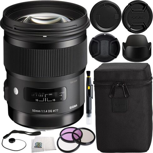 Sigma 50mm f/1.4 DG HSM Art Lens for Nikon F Bundle Includes Manufacturer Accessories + 3PC Filter Kit + Lens Cap + Lens Pen + Cap Keeper + Microfiber Cleaning Cloth in Saudi Arabia