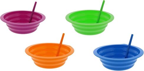 Arrow Home Products مجموعة Sip-A-Bowl، 22oz، 4pk - أوعية من القش خالية من مادة BPA للأطفال لاحتساء كل قطرة دون فوضى - صنع في الولايات المتحدة الأمريكية، رائع للحبوب والآيس كريم والحساء والحليب - ألوان متنوعة in Saudi Arabia