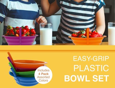 Arrow Home Products مجموعة Sip-A-Bowl، 22oz، 4pk - أوعية من القش خالية من مادة BPA للأطفال لاحتساء كل قطرة دون فوضى - صنع في الولايات المتحدة الأمريكية، رائع للحبوب والآيس كريم والحساء والحليب - ألوان متنوعة in Saudi Arabia