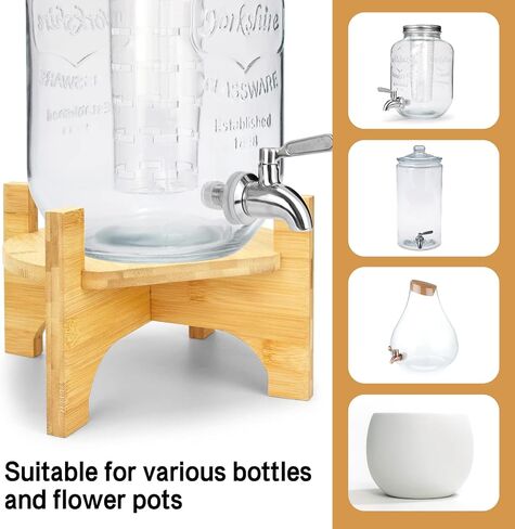 Drink Dispenser,Water Dispenser And Beverage Dispenser Stand(Natural Bamboo).Fit Max 8.66 Inch Glass Drink Dispenser,Water Jugs,Glass Water Pitcher.Ideal for Home, Parties, and Catering Events. in Saudi Arabia